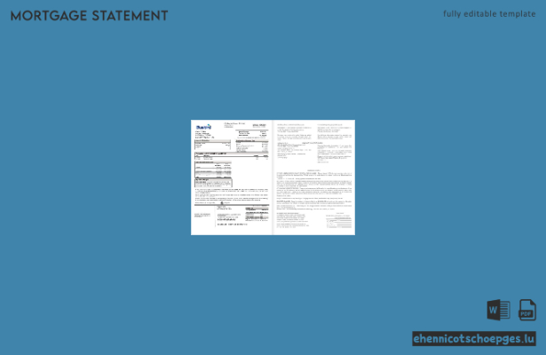 USA Bluebird Bank Hypothekenabrechnung in Word- und PDF-Formaten – Beispielvorschau